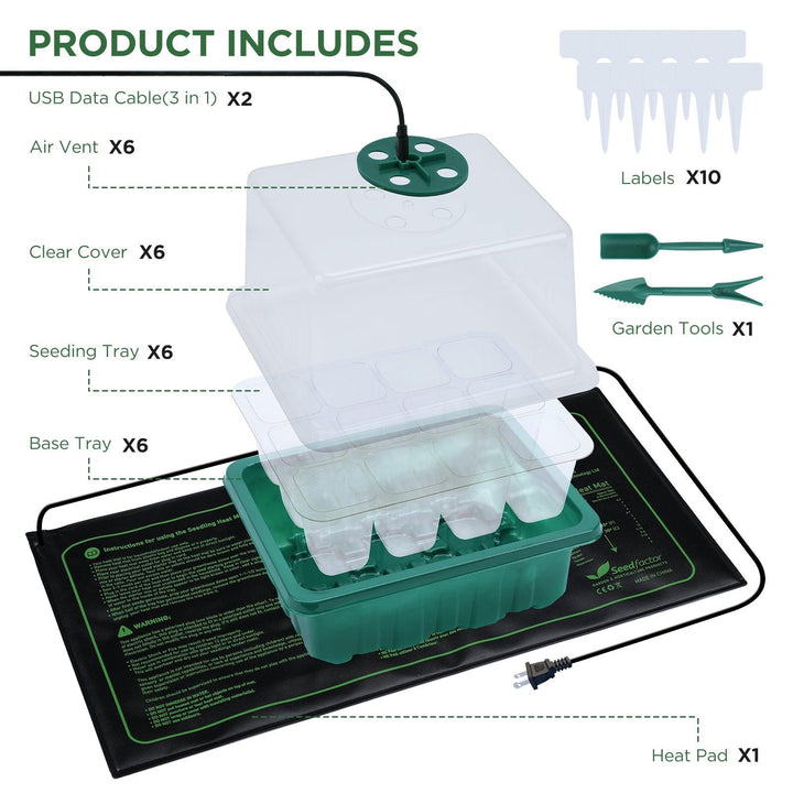 Seedfactor 7-Pack Seed Starter Tray with Heat Mat - SeedFactor