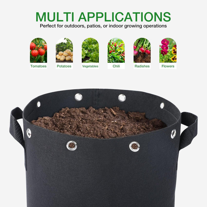 Seedfactor 10 Gallons Plant Grow Bags with Built-in Metal Rings (5 Pack) - SeedFactor