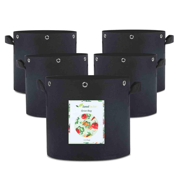 Seedfactor 10 Gallons Plant Grow Bags with Built-in Metal Rings (5 Pack) - SeedFactor