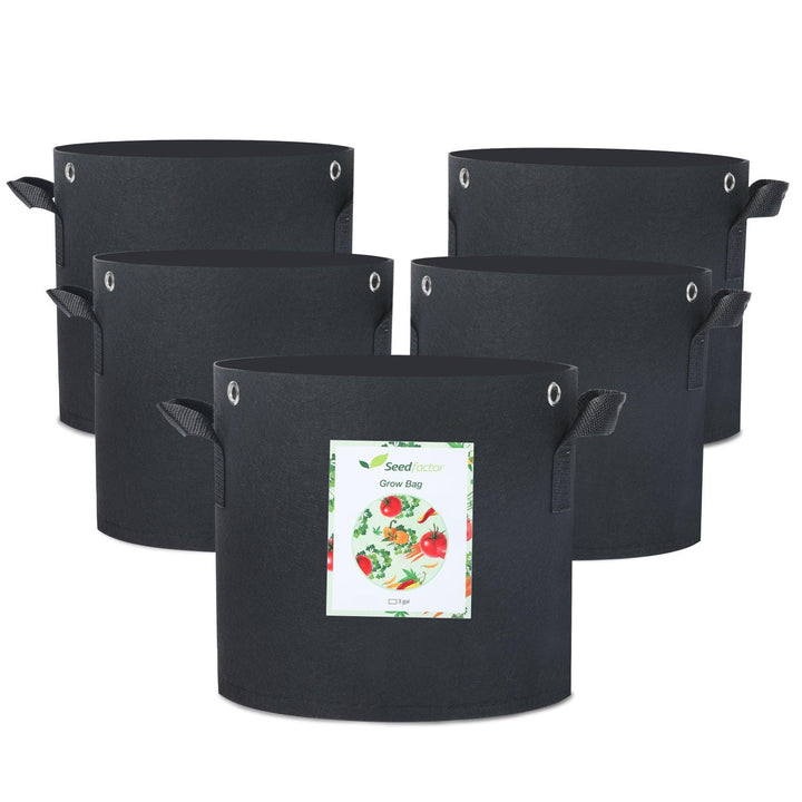 Seedfactor 3 Gallons Plant Grow Bags with Built-in Metal Rings (5 Pack) - SeedFactor